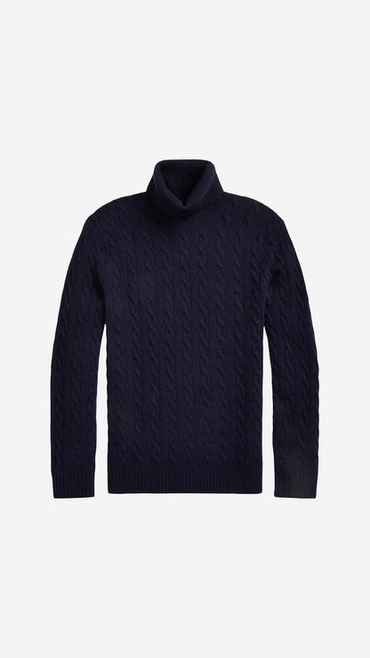 "ÁLVARO" - CABLE KNIT TURTLENECK NAVY BLUE