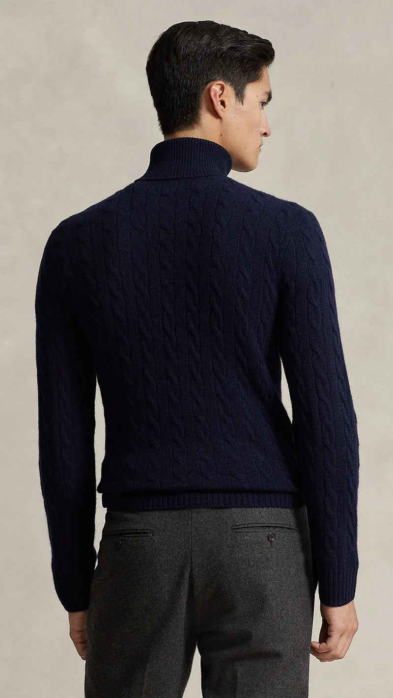 "ÁLVARO" - CABLE KNIT TURTLENECK NAVY BLUE