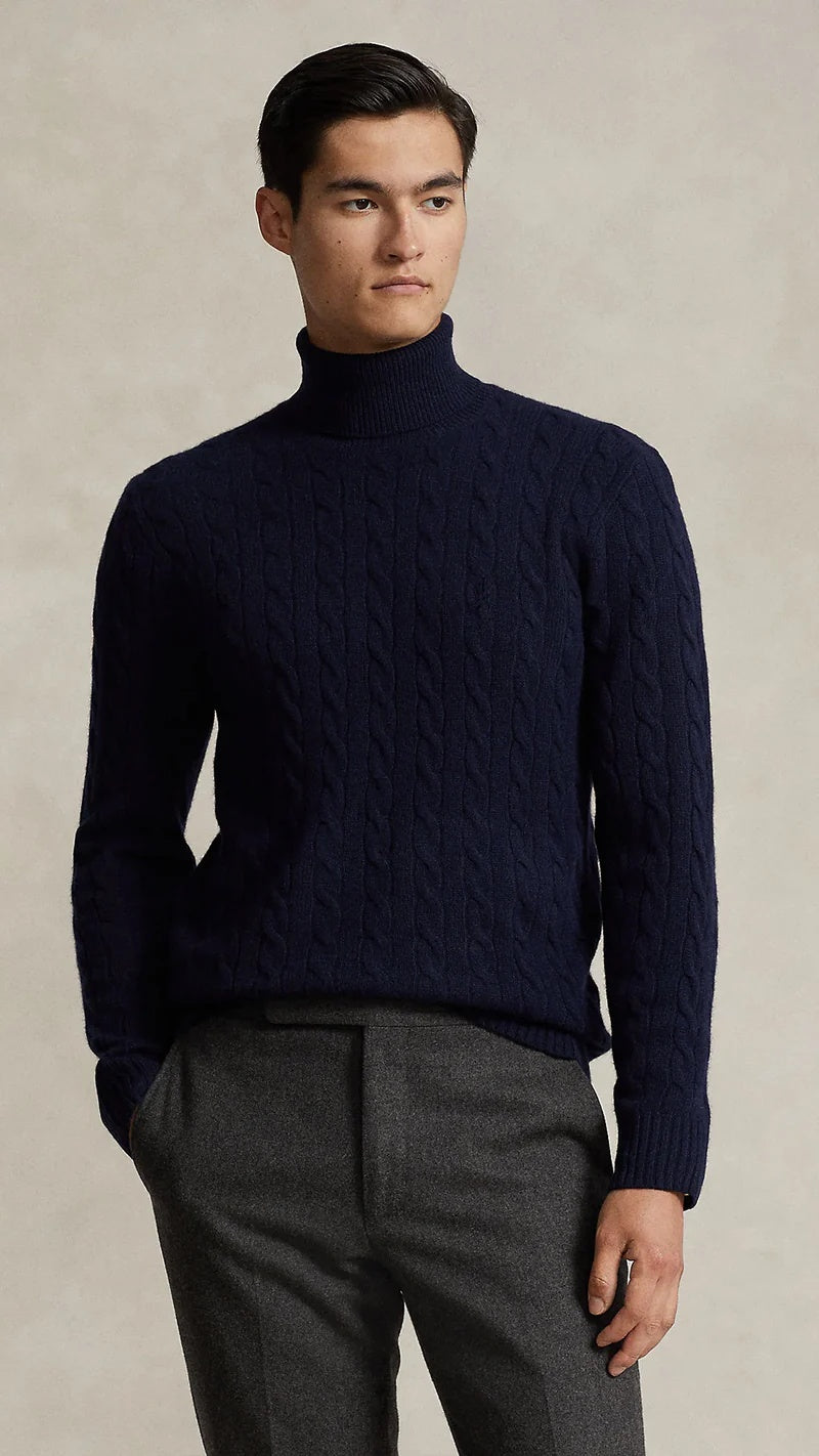 "ÁLVARO" - CABLE KNIT TURTLENECK NAVY BLUE