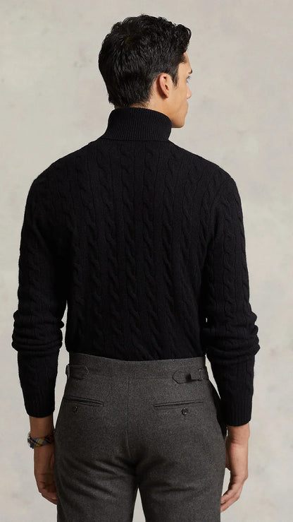 "ÁLVARO" - CABLE KNIT TURTLENECK BLACK