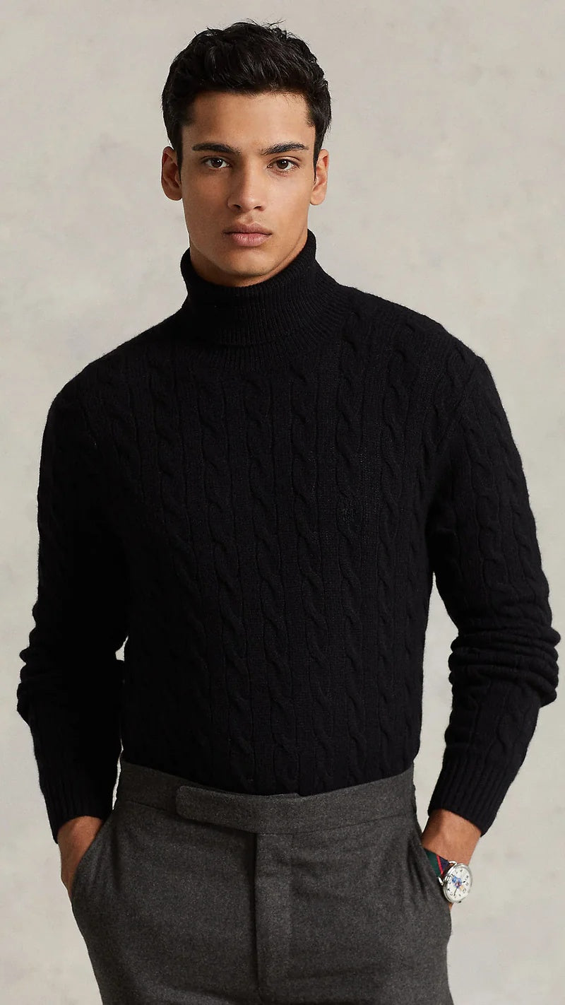 "ÁLVARO" - CABLE KNIT TURTLENECK BLACK